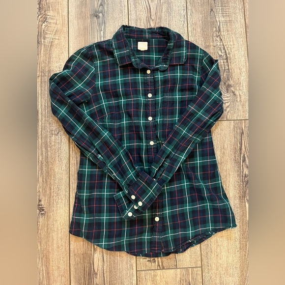 J. Crew Tops - JCrew Button Up Long Sleeve Shirt Womens XS Green Multicolor Cotton Plaid Collar